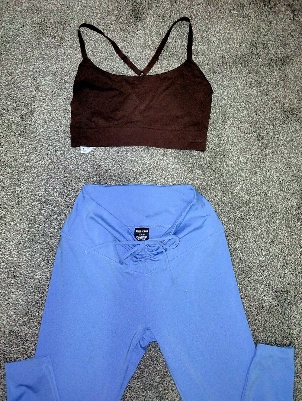 Victoria's Secret PINK Set | Brown Racerback Sport Bra & Light Blue Leggings